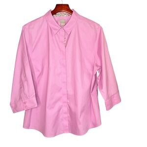 Chicos No Iron Stain‎ Shield Button Front Shirt Pink 3 US 16 18 Paisley Trim